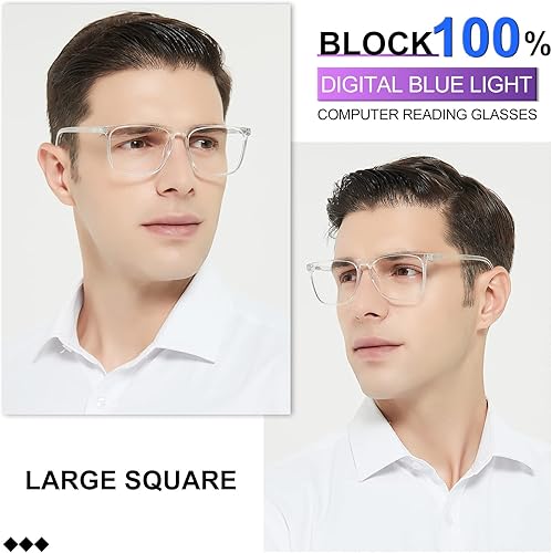 Miniatura 2 de MARE AZZURO Anteojos de lectura con bloqueo de luz azul para hombre, cuadrados grandes, para lectura de computadora, 100, 125, 150, 175, 200, 225,