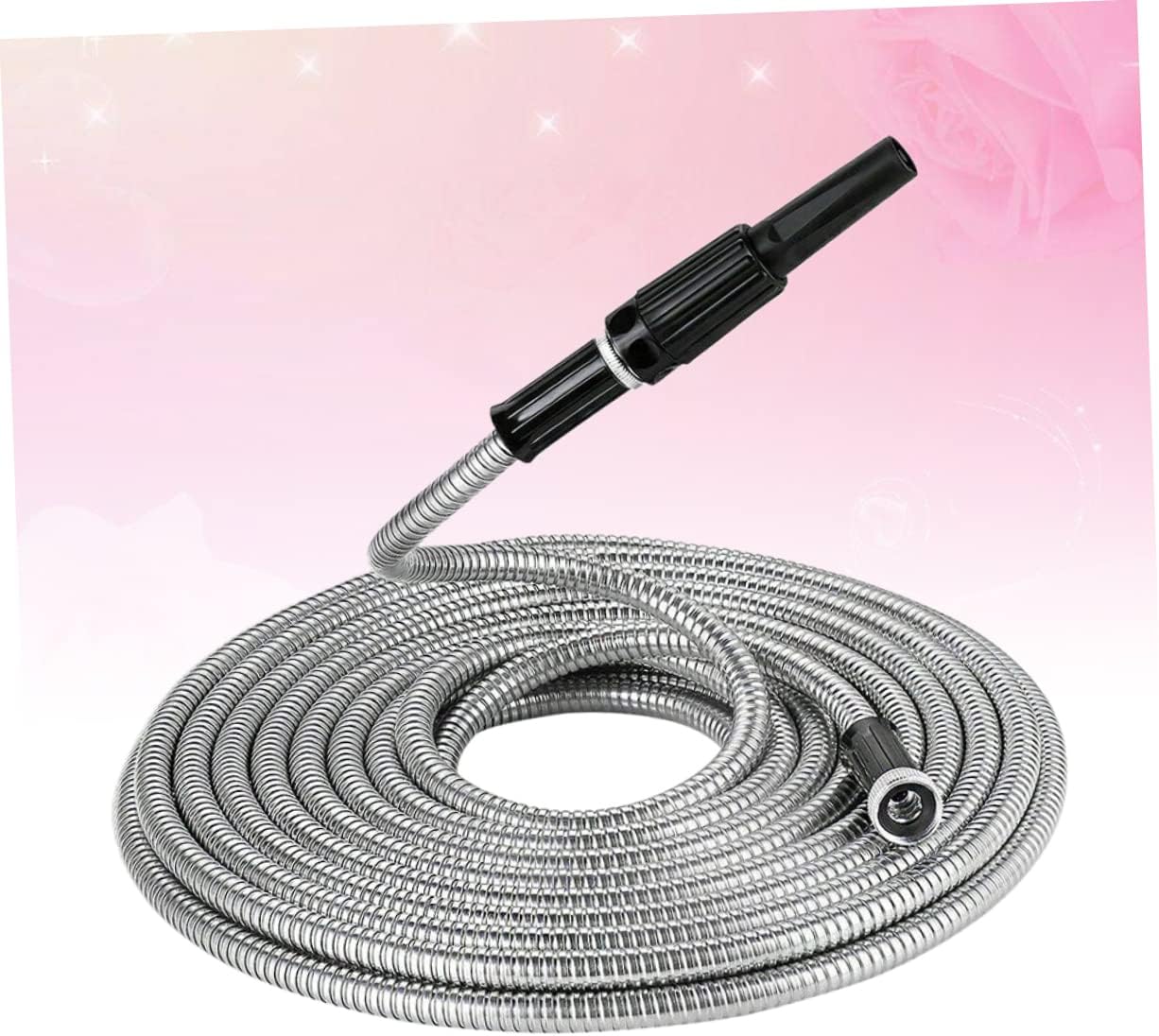 POPETPOP Stainless Steel Telescopic Garden Hose Durable Lightweight Watering Hose with Nozzle for Easy Use Lawn Garden Puncture and Leak Resistant