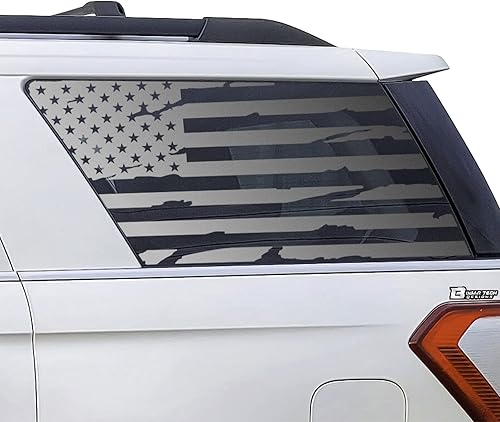 Bogar Tech Designs Calcomanía de vinilo precortada con bandera estadounidense envejecida de cuarto de ventana compatible con Ford Expedition