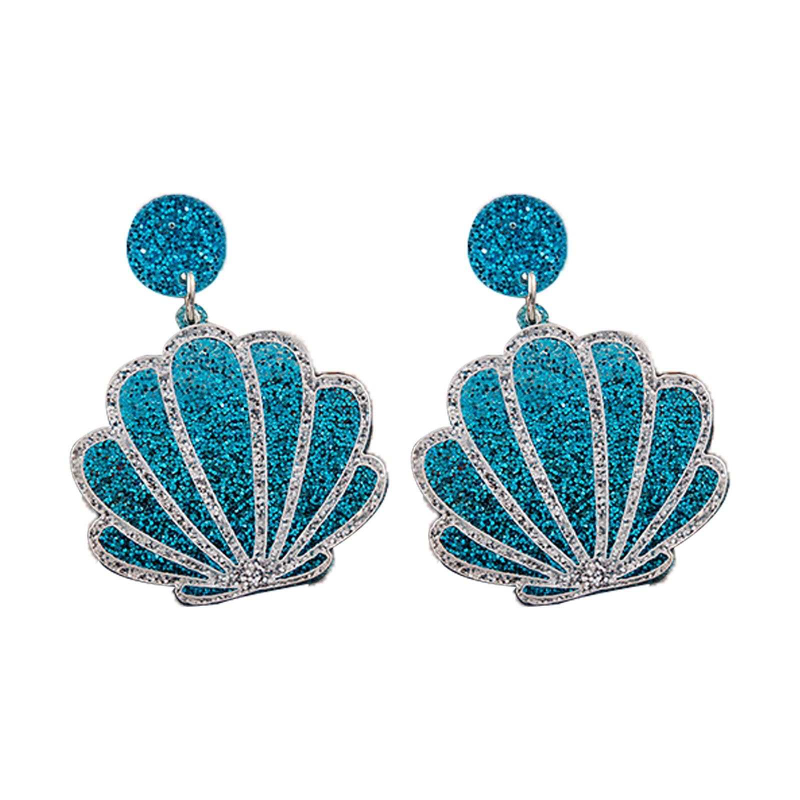 Generic Pendientes de resina simples de aguja de plata Pendientes de lentejuelas de moda japonesa y coreana Pendientes de agua dulce ondulada Vieira Qag757