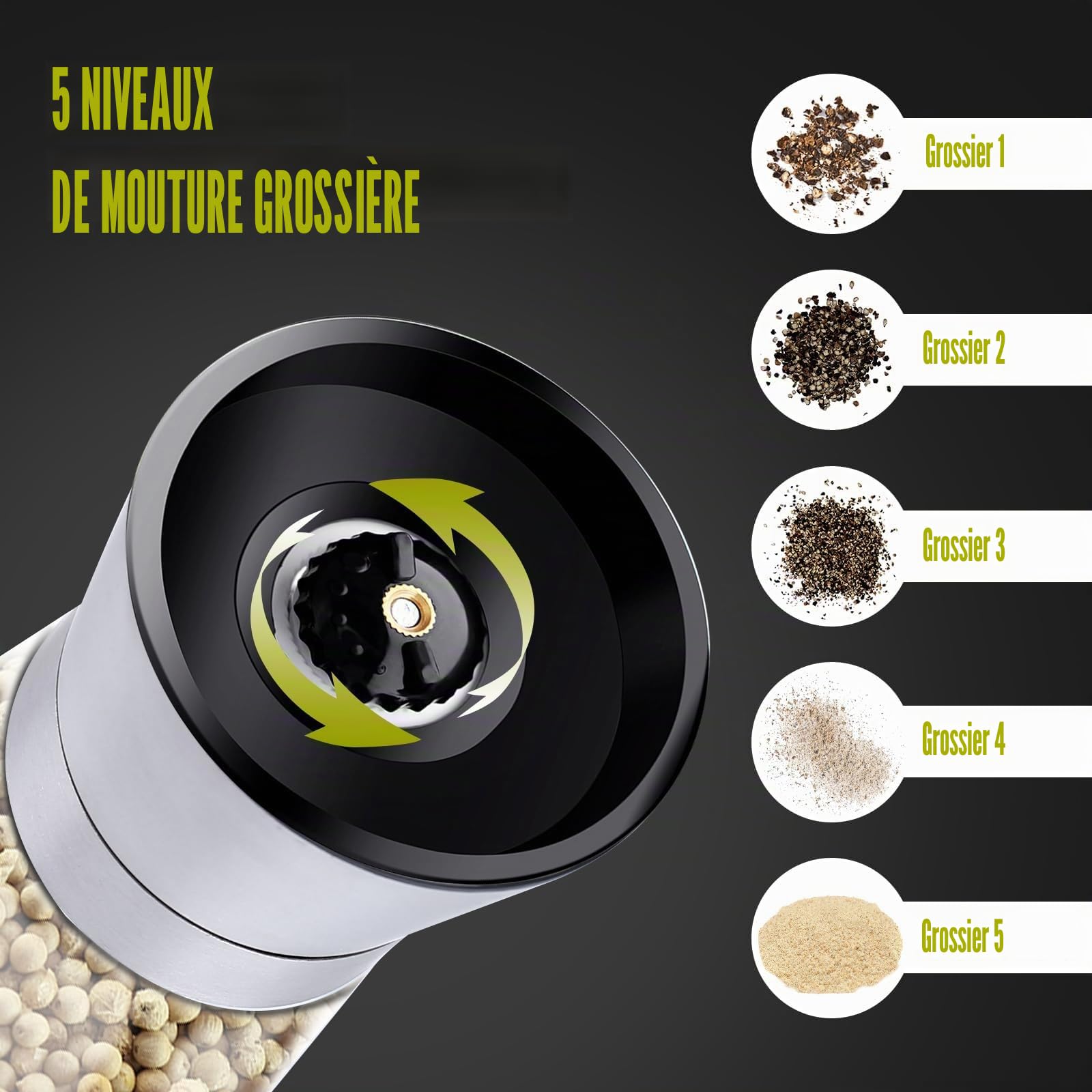 Gucass 4 Pcs Moulins à Poivre et Sel, Acier Inoxydable Verre Meule en Céramique Réglable Broyeur à Épices, Salières et Poivrières, Moulin À Épices, Idéal pour Moudre et Recharger Sel, Poivre et Piment
