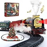 HOLYFUN Electric Train Set with Smoke, Realistic Sounds, Lights & Glowing Passenger Cars - Track Toy for Toddlers Kids Boys Girls