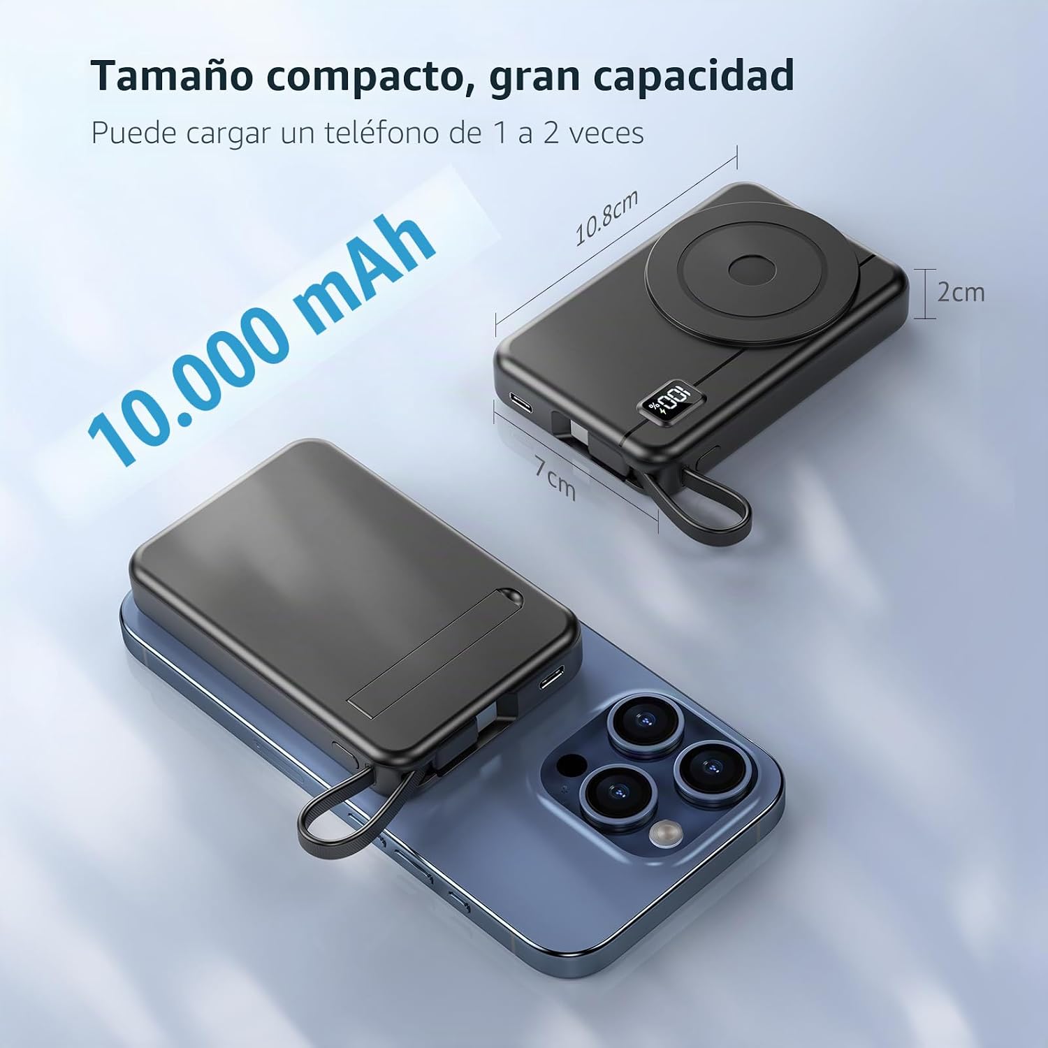 Power Bank Magnético 10000mAh Batería Externa – Inalámbrica Carga Rápida Compatible con iPhone 17/16/15/14/13/12, Cargador Portátil Ultra Slim con Entrada y Salida Tipo C, Pantalla LED 7