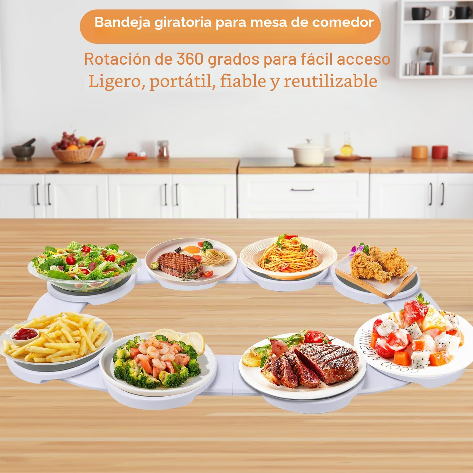 Bandeja Giratoria para Mesa de Comedor, 90cm Platos Giratorios para Mesa Grande para 8 Bandejas, Reutilizable Expandible Bandeja Organizador de Alimentos para Mesas de Buffet, Comidas Familiares