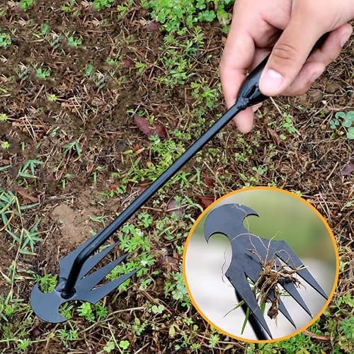 Kruggo Weed Puller Tool Garden Weed Pulling Tool, 2024 New Weeding Artifact Uprooting Weeding Tool, 4 Teeth Manganese Steel Forged Hand Weeder for Vegetable Gardening Backyard Farm