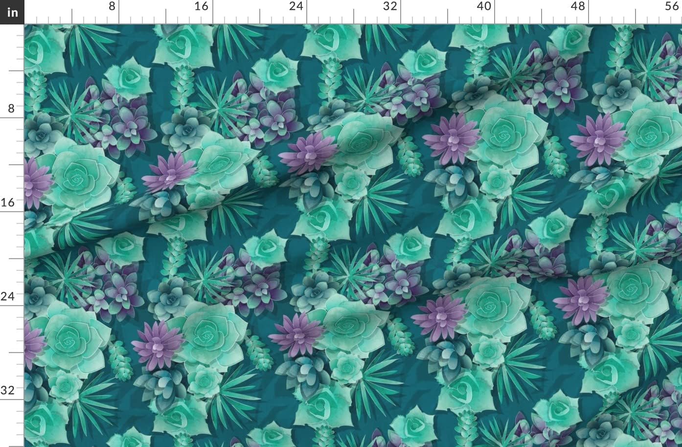 Spoonflower Fabric - Succulent Love Scale Green Purple Succulents Cactus Plant Natural Printed on Organic Cotton Sateen Fabric by The Yard - Sewing Quilting Apparel Home Decor