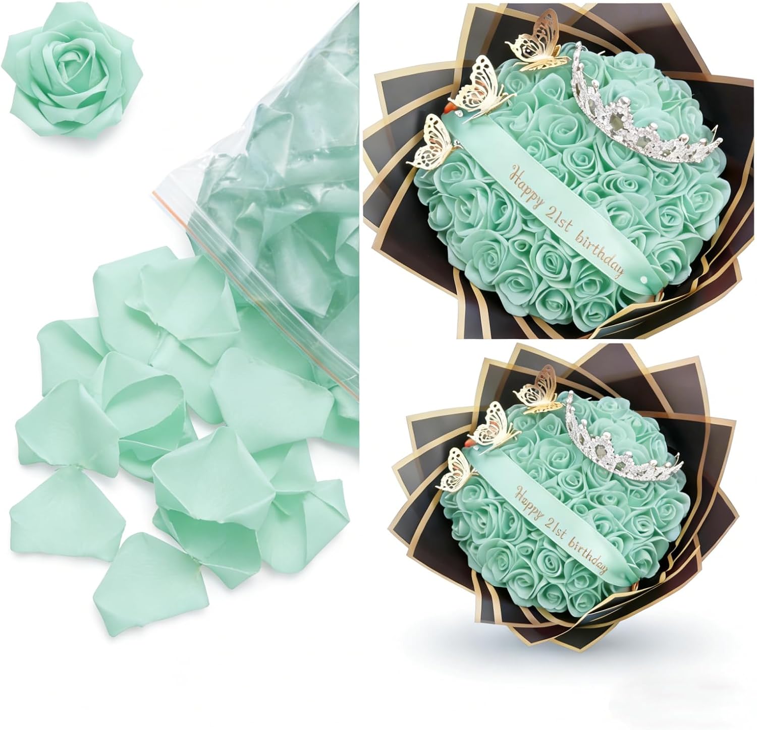 Satin Ribbon Flower Petals 500 Pcs Premade Half Finished DIY Craft Supplies for Wedding Party Home Decoration (Light Green)