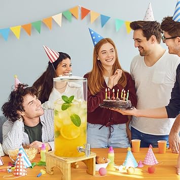 7L Beverage Dispenser with Stand Glass Drinks Dispenser with Solid Stainless Steel Spigot for Iced Juices Water Homemade Drinks Parties Weddings