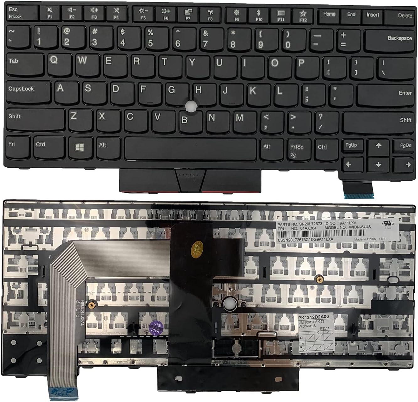 Laptop Replacement US Layout Keyboard for Lenovo IBM ThinkPad T470 01AX434 SN20L72796 (Without Red Pointer)
