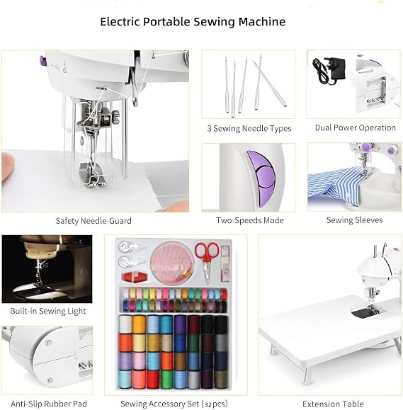 Mini Sewing Machine with 32 Piece Kit for Beginner Home Crafts