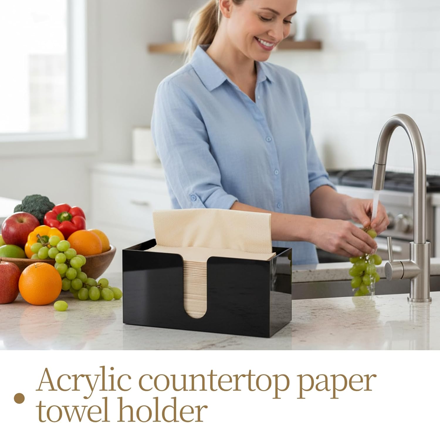 2 Pack Paper Towel Holder Countertop, Black Napkin Holder for Kitchen Countertop Multifold Z-fold C-fold Trifold Paper Hand Towel Dispenser for Bathroom Toilet