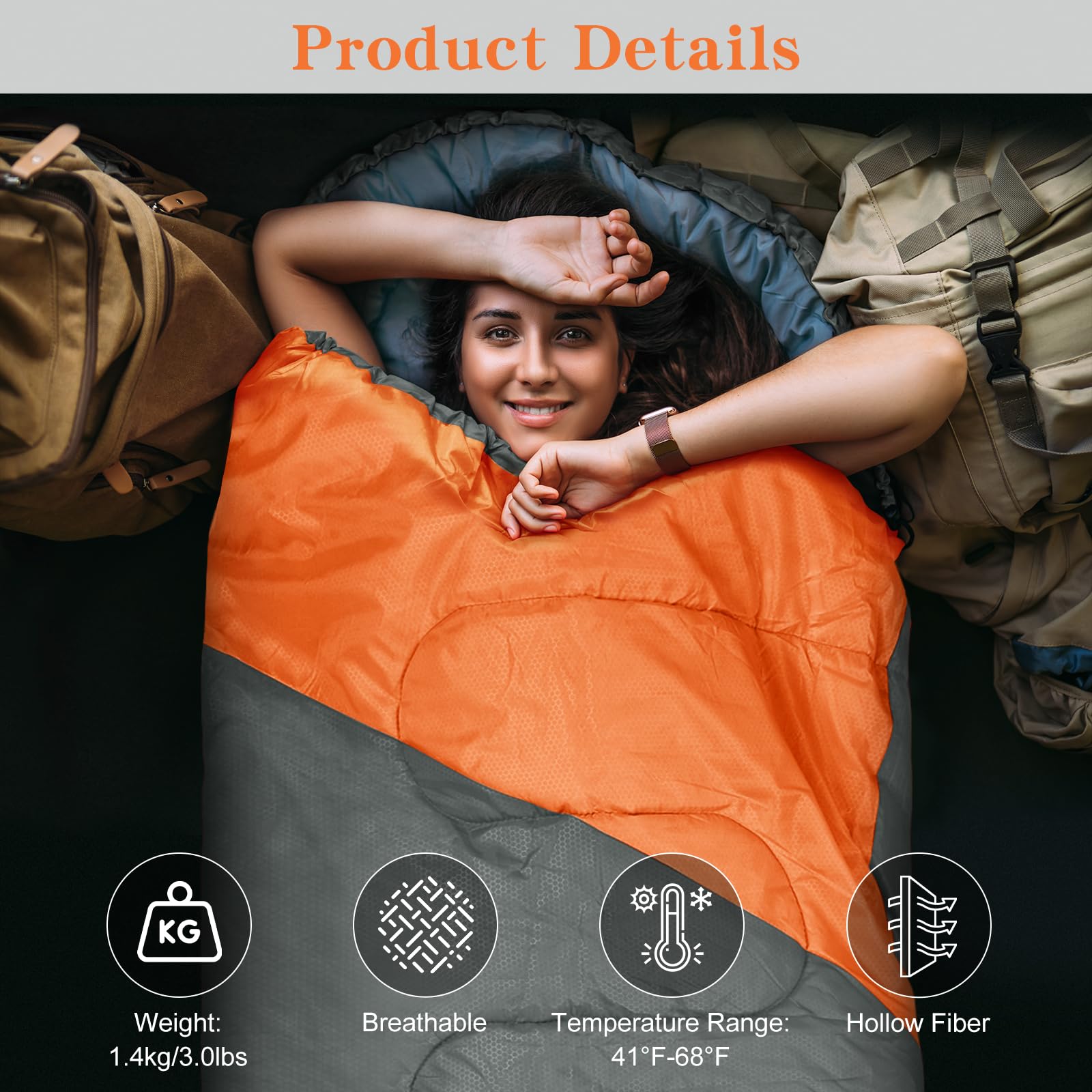 Yarmiene Sacco a Pelo-Sacco a Pelo 4 Stagioni-Adulti e Bambini, Sacco a pelo Compatto Ultraleggero per Campeggio ed Escursionismo,Sacco a Pelo da Campeggio Rettangolare Portatile