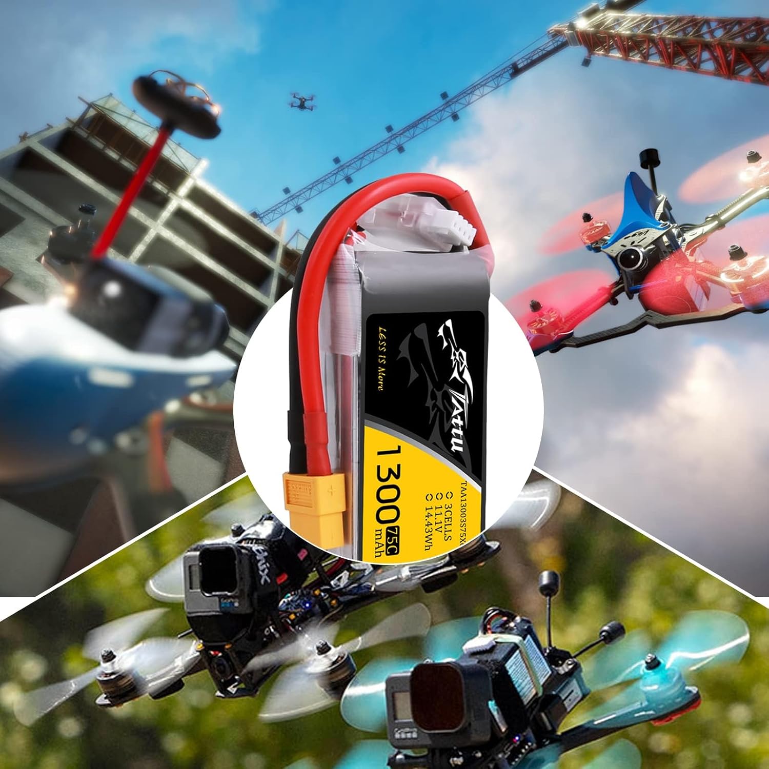 TATTU LiPo Battery with various FPV drones