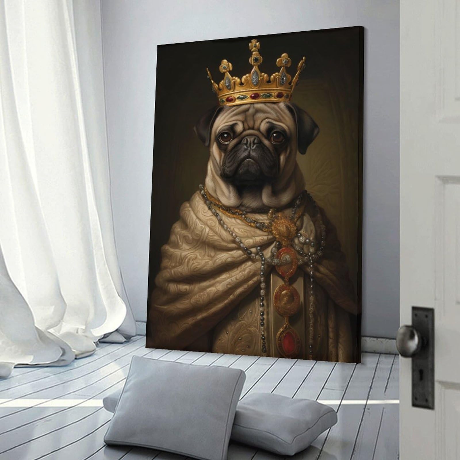 Junmoney Frame-Style-1 Royal Pug Portrait Hanging Wall Art, 24X36inch(60X90cm), For Gallery Wall Decor And Room Displays, Home Wall Art For Statement Displays
