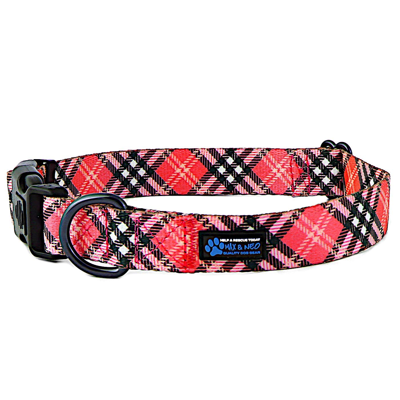 Max and Neo Plaid Pattern NEO Dog Collar - We Donate a Collar to a Dog Rescue for Every Collar Sold (Red, Medium)