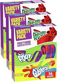 Fruit Roll-Ups, Fruit by the Foot, Gushers, Snacks Variety Pack, 16 ct (Pack of 3)