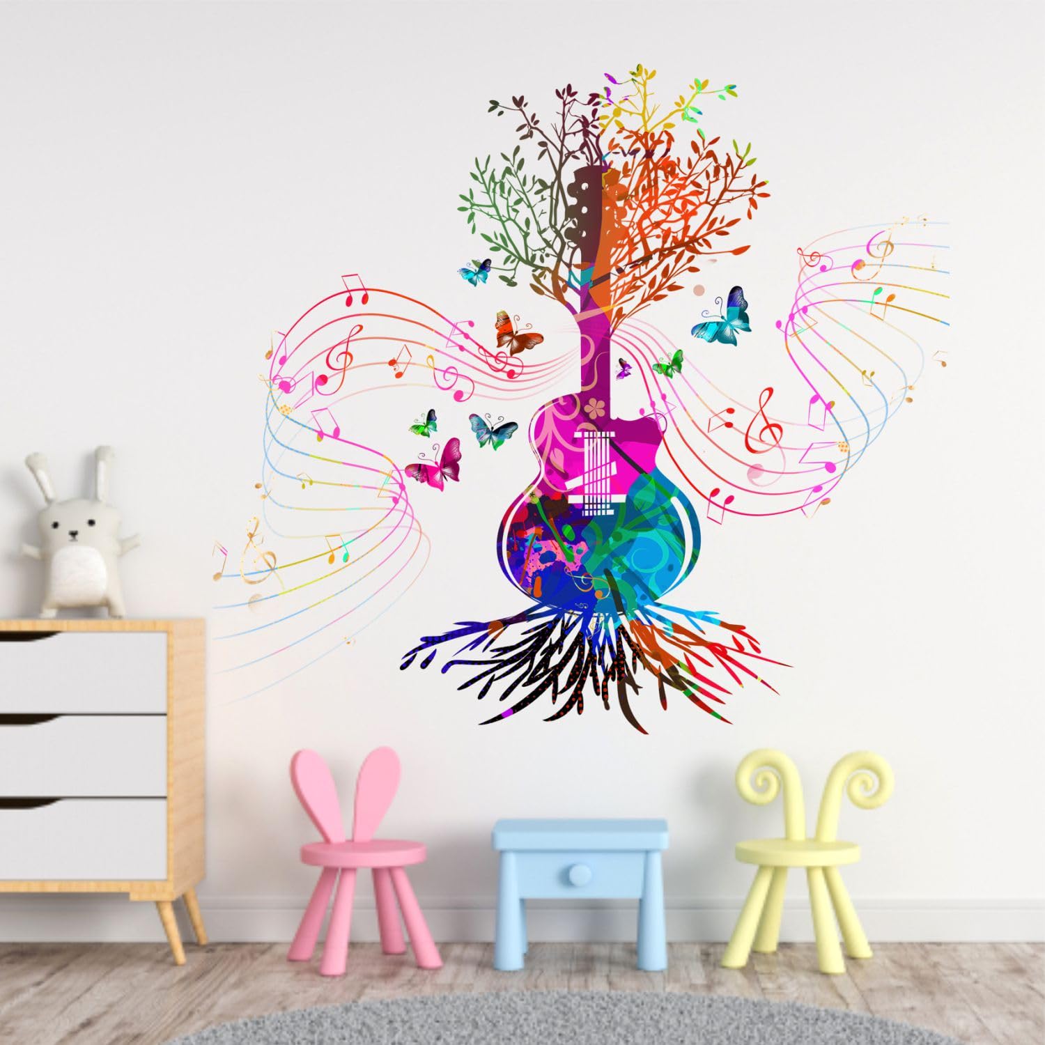Sticker Yard Colorful Guitar Floral Tree Decor Kids Room Decor, Hall Decor, Kitchen Decor, Living Room Decor,Bedroom Decor Vinyl Wall Sticker,Multicolor (Standard Size -55X51Cm) (B0CK4YB27L) Amazon Price History, Amazon Price Tracker