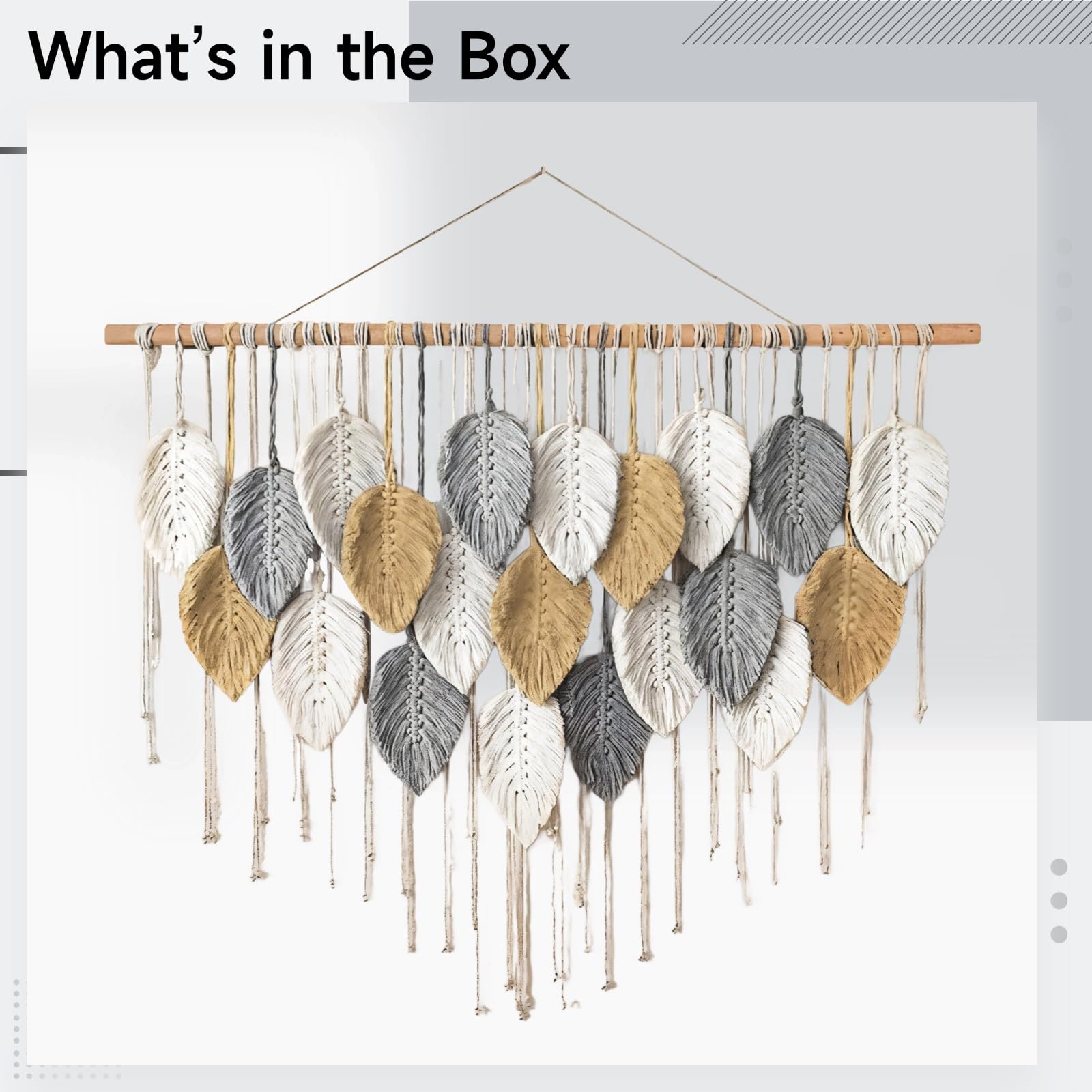 Tapiz grande de macramé de algodón tejido a mano para colgar en la pared, estilo bohemio, diseño colorido de hojas, para sala de estar, entrada o dormitorio, barra de madera que ofrece fácil colgar