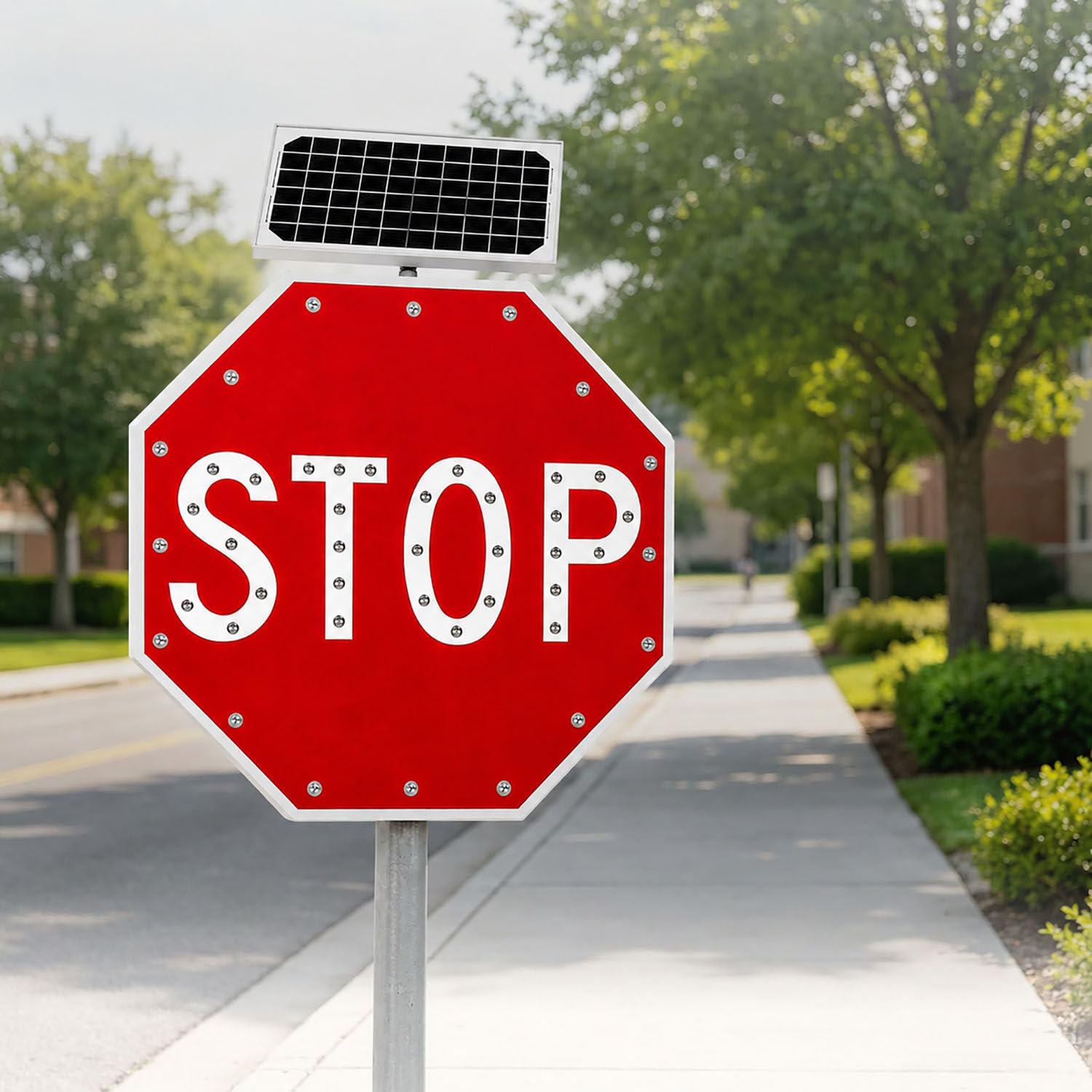 Señal de Stop LED Solar Impermeable,señal de tráfico Intermitente Duradera 24in | Señalización vial solar IP65, protección contra agua, nieve y radiación UV, larga vida útil en exteriores
