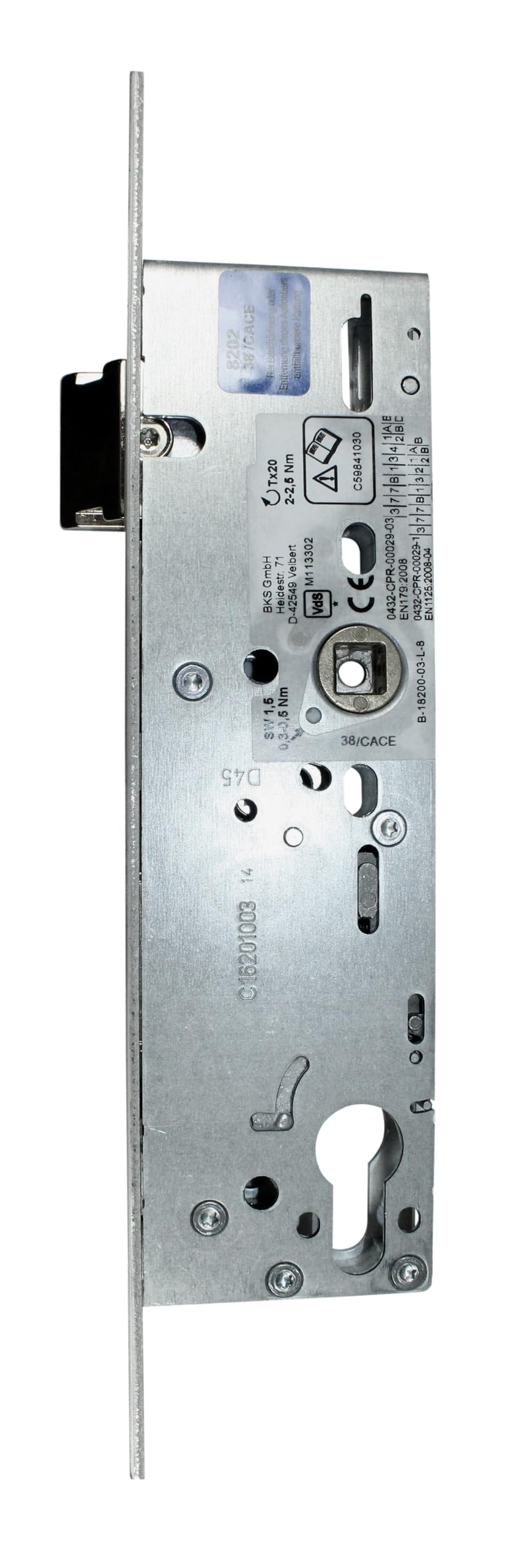 BKS Rohrrahmen Panikschloss Türschloss B-18200-03-L-8, Funktion B (einwärts/auswärts) mit geteilter Nuss, Dornmaß 45mm, Entfernung: 92mm, Stulp: 24x270mm, DIN Links/Rechts (Dornmass: 45mm)