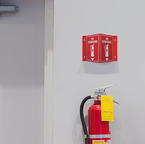 Miniatura 5 de Señal de extintor de incendios 3D 2 unidades  Señal de seguridad contra incendios de montaje en pared, 6 x 8 x 4 pulgadas