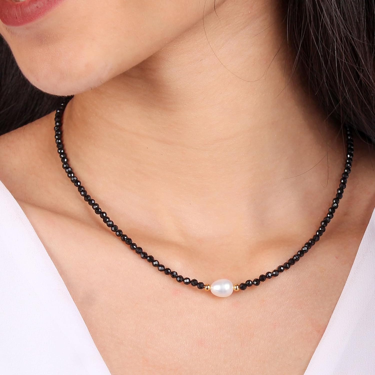 Gempires Gemstone Beaded Necklace with Freshwater Pearl Choker Style Jewelry Hypoallergenic Non Tarnish Gold Plated Crystal Beads Necklaces For Women - Image 2