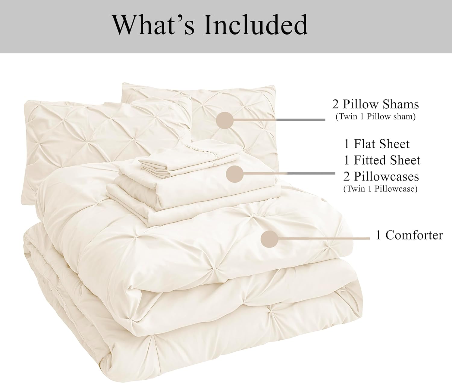 LANE LINEN King Comforter Set – 7 Piece Pintuck Bed in a Bag - Down Alternative Bedding with Comforter, Sheets, Pillowcases & Shams - Ultra Soft, Hotel Quality Cloud Like Comfort Everyday Use – Ivory | Cloud soft feel, Plush alt feel, Light breathable, Hotel sleep feel, Easy care daily - Image 7