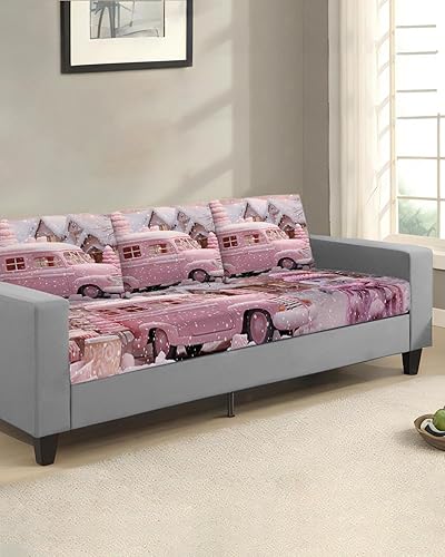 Miniatura 2 de Fundas de cojín de sofá de Navidad lavables, color rosa rubor, para camión de invierno, removibles, elásticas, para sofá en forma de L y T,