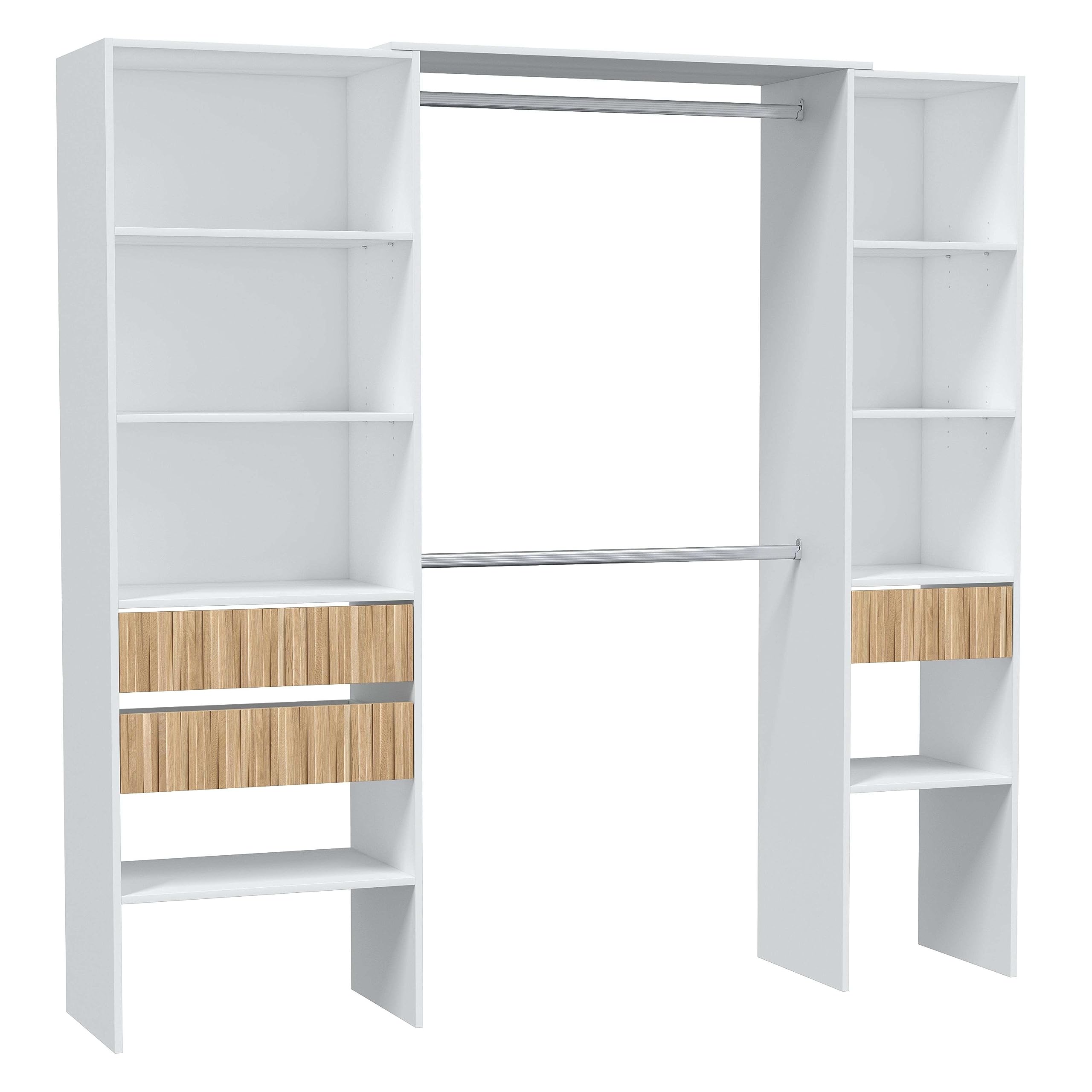 Habitdesign – Vestidor Abierto para Dormitorio, Armario Vestidor Abierto Moderno, color Blanco Artik y Roble Natur, 187x190x40 cm - Modelo Ethna