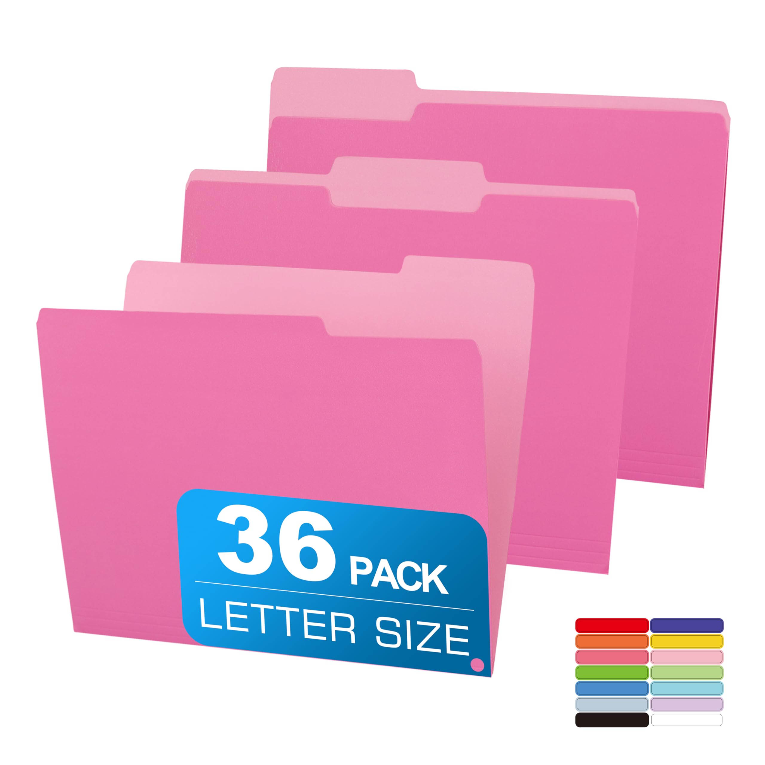 Carpetas de archivos de dos tonos, pestañas de corte de 1/3, tamaño carta rosa, paquete de 36 carpetas de archivos de colores para la escuela, la oficina y la organización del hogar