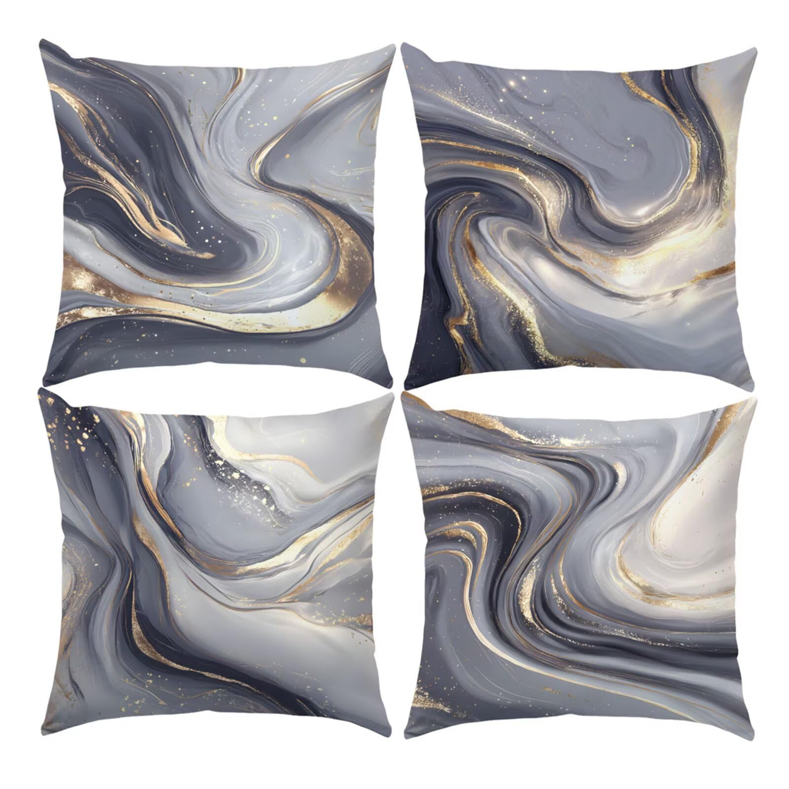 QiHon Cushion Covers 60x60 cm Set of 4 Grey Marble Linen Square Pillow Cases 24x24 inch Modern Decorative Throw Pillow Covers for Sofa Couch Bedroom Home Office with Invisible Zipper