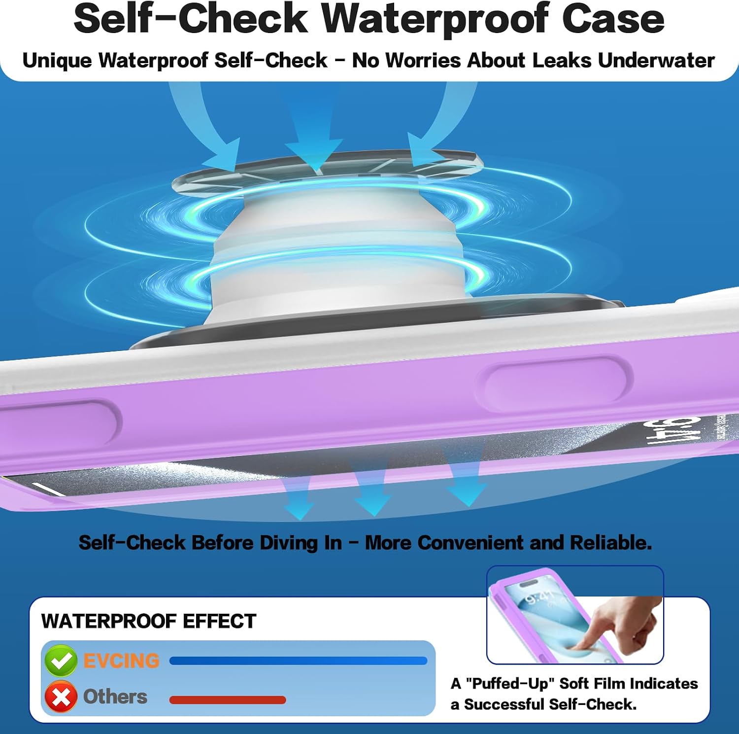 Waterproof Phone Case, Underwater Phone Cases for Snorkeling, IPX8 Diving Case, 360 Full Body Protection for iPhone 16 Pro Max/15/14/Galaxy S24, Up to 6.9 Inch, Beach Cruise Essentials (Purple)