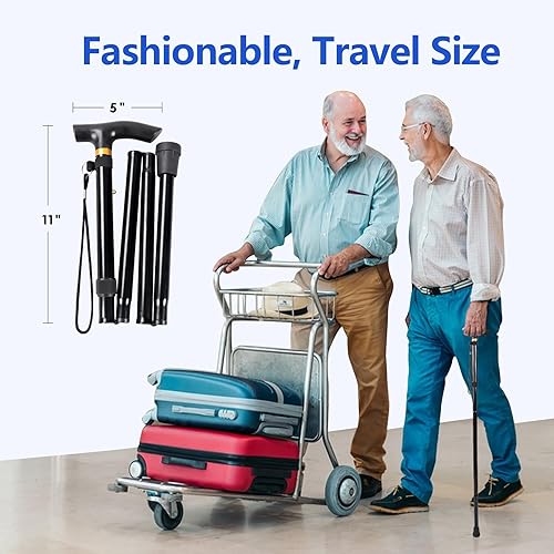 Miniatura 5 de Bastón plegable para hombre y mujer, portátil, ligero, altura ajustable de 5 niveles, caña plegable para personas mayores equilibrando la ayuda de