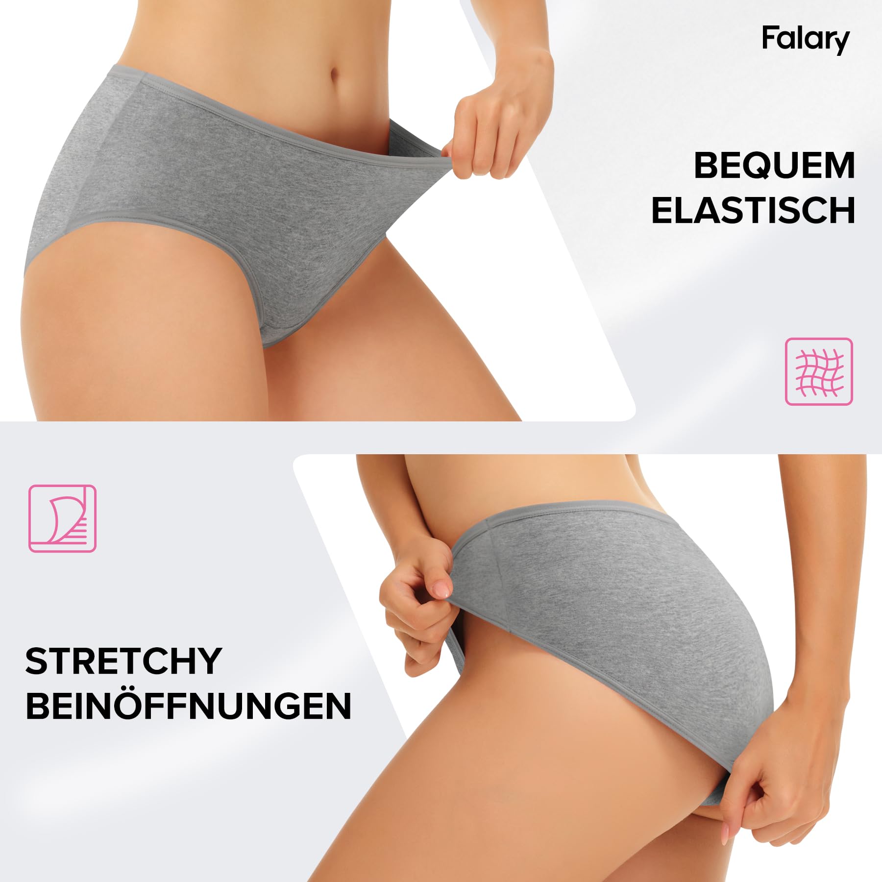 FALARY Mutande Donna 6 Pezzi, realizzate in Cotone Traspirante, a Vita Media e Stile Hipster. Intimo Comodo e Morbido per Donne.