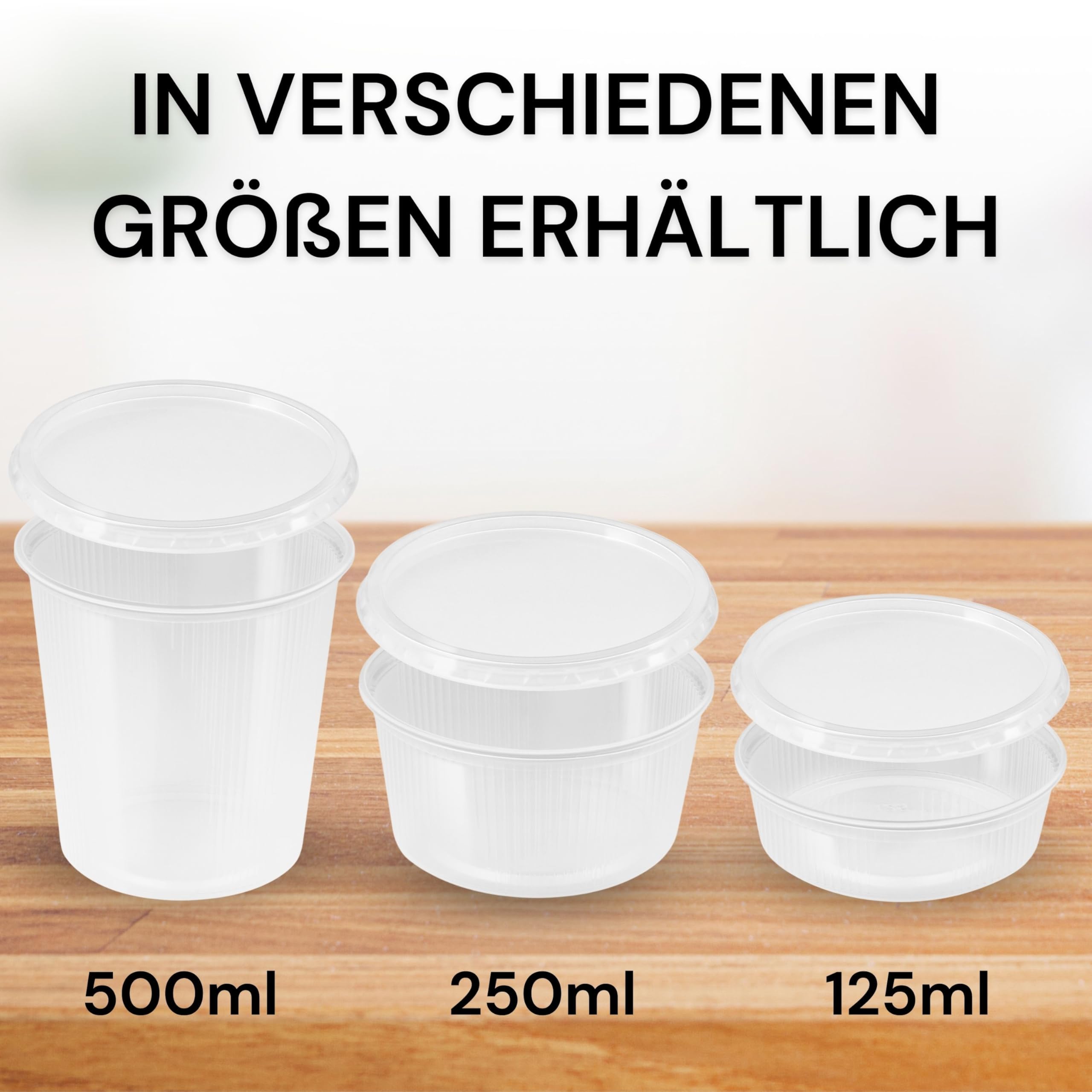 250 Stück Runde Feinkostbecher 500 ml Ø101mm x 104mm - Kunststoff Verpackungsbecher, Snackbecher, Salatschale aus Polypropylen (PP) - lebensmittelecht, stapelbar, To-Go-Becher - Made in Germany