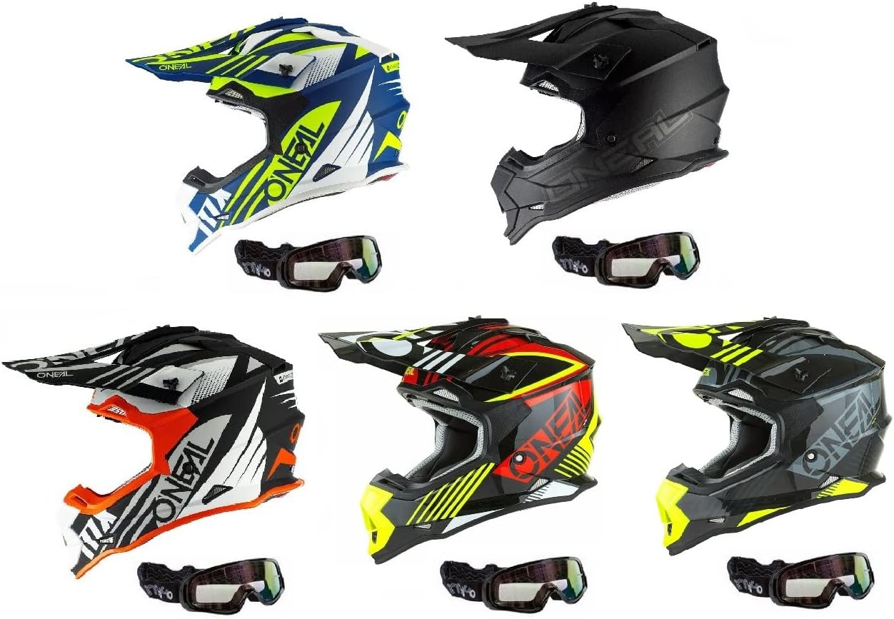MOTORBIKE ONEAL 2 SERIES RL SPYDE ADULT MX HELMET Motorcycle Motocross Quad ATV Enduro Sports ACU ECE Approved Helmet + MOTO X1 BLACK GOGGLES