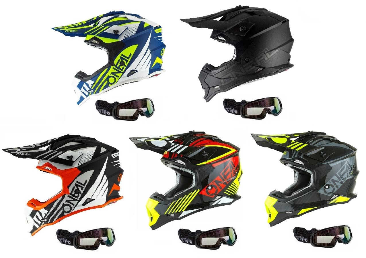 MOTORBIKE ONEAL 2 SERIES RL SPYDE ADULT MX HELMET Motorcycle Motocross Quad ATV Enduro Sports ACU ECE Approved Helmet + MOTO X1 BLACK GOGGLES