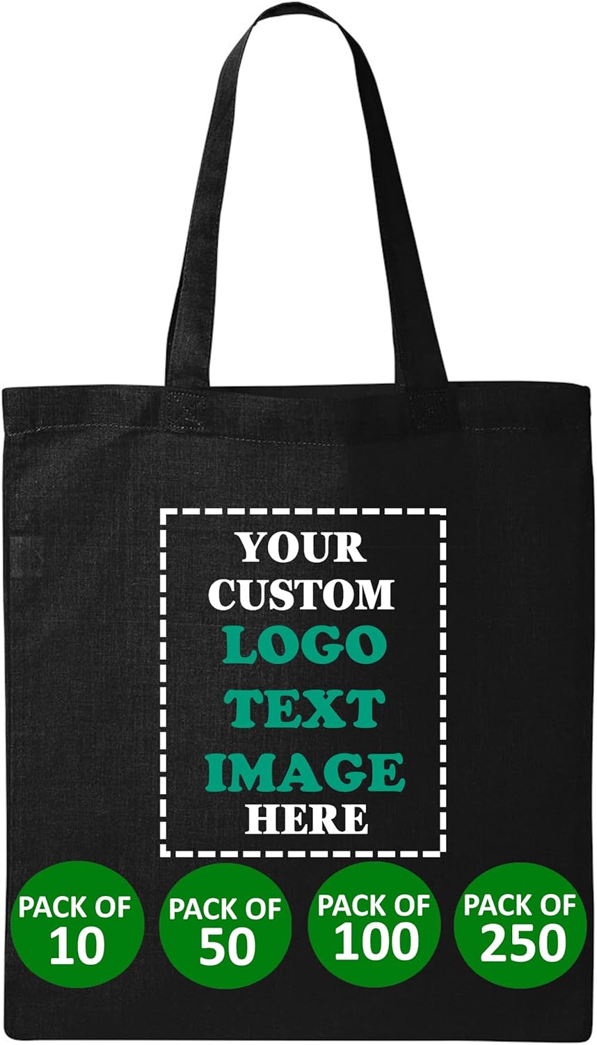 10 | 50 | 100 | 250 Pack Custom Bags, Bulk Custom Logo Bag for Business, Personalized Reusable Bags for Business