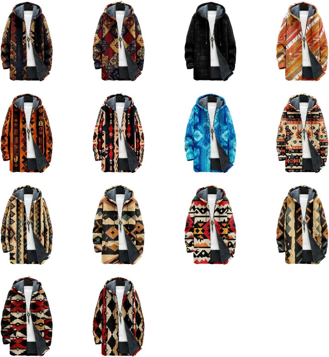 Cardigan Mens Hoodies Zip Up Aztec Tribe Ethnic Fleece Fall Oversized Novelty Open Front Drawstring Hooded Coat - Image 6