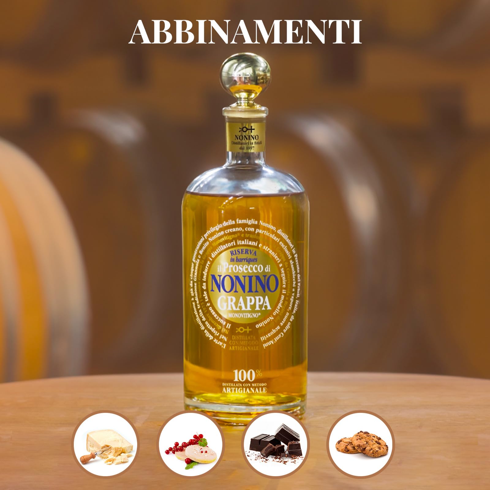 Nonino Grappa Il Prosecco Monovitigno im Barrique gereift 41% vol. con paquete regalo - 1 x 0.7 l