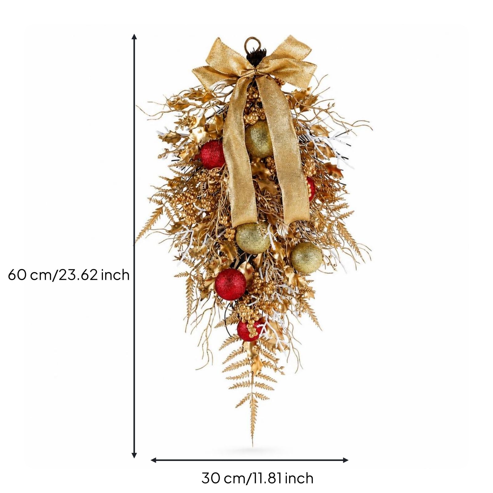 Adorno Navideño Colgante Dorado Guirnalda Lazo Ornamento Decoración Plástico Ligero con Diseño Invertido y Lazo Grande Adecuado para Puerta Pared Entrada Sala Escaparate
