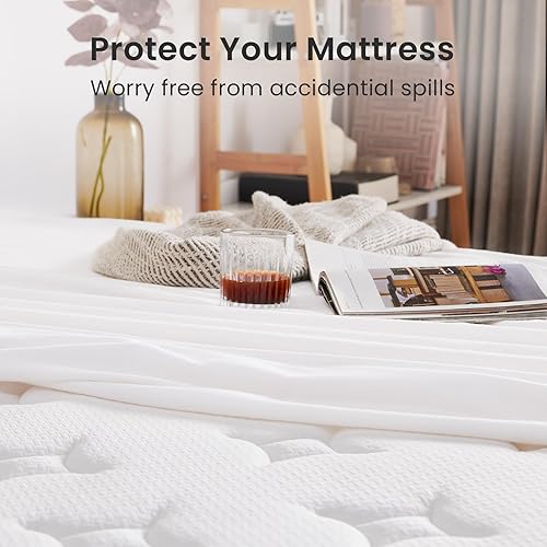 Miniatura 4 de Dourxi Protector de colchón, tamaño matrimonial, impermeable, protector de ropa de cama de bambú premium, transpirable, lavable, con bolsillos