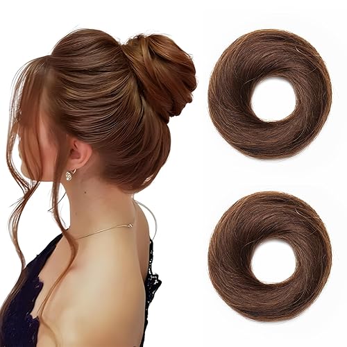 Hairro Moño desordenado de cabello humano, coleteros de cabello real, extensiones de cabello recogido en forma de dona, elegante moño en forma de