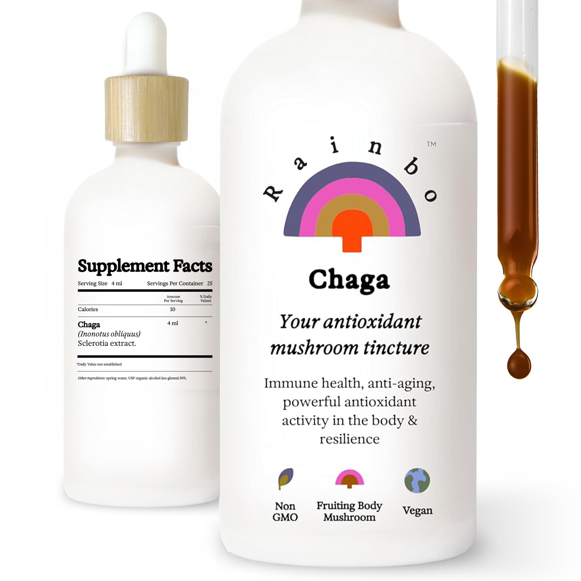 Chaga Mushroom Tincture, Dual Extract Mushroom Supplement for Immune Support, Cellular Support, Liquid Chaga Supplement, Vegan, Non GMO, 3.4 fl oz