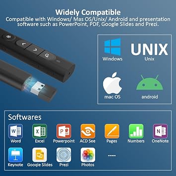 Presentation Clickers, Rechargerable Powerpoint Clicker Wireless Presenter Remote, 2.4GHz Hyperlink Volume Presentation Clicker for Powerpoint Computer Laptop Mac