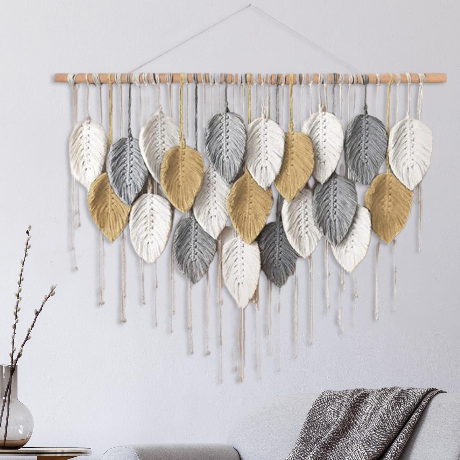 Tapiz de Macramé con Borlas para Decoración de Espacios, Murales Decoración para el Hogar salón, Dormitorio, Cocina, Estilo a, 21 Hojas