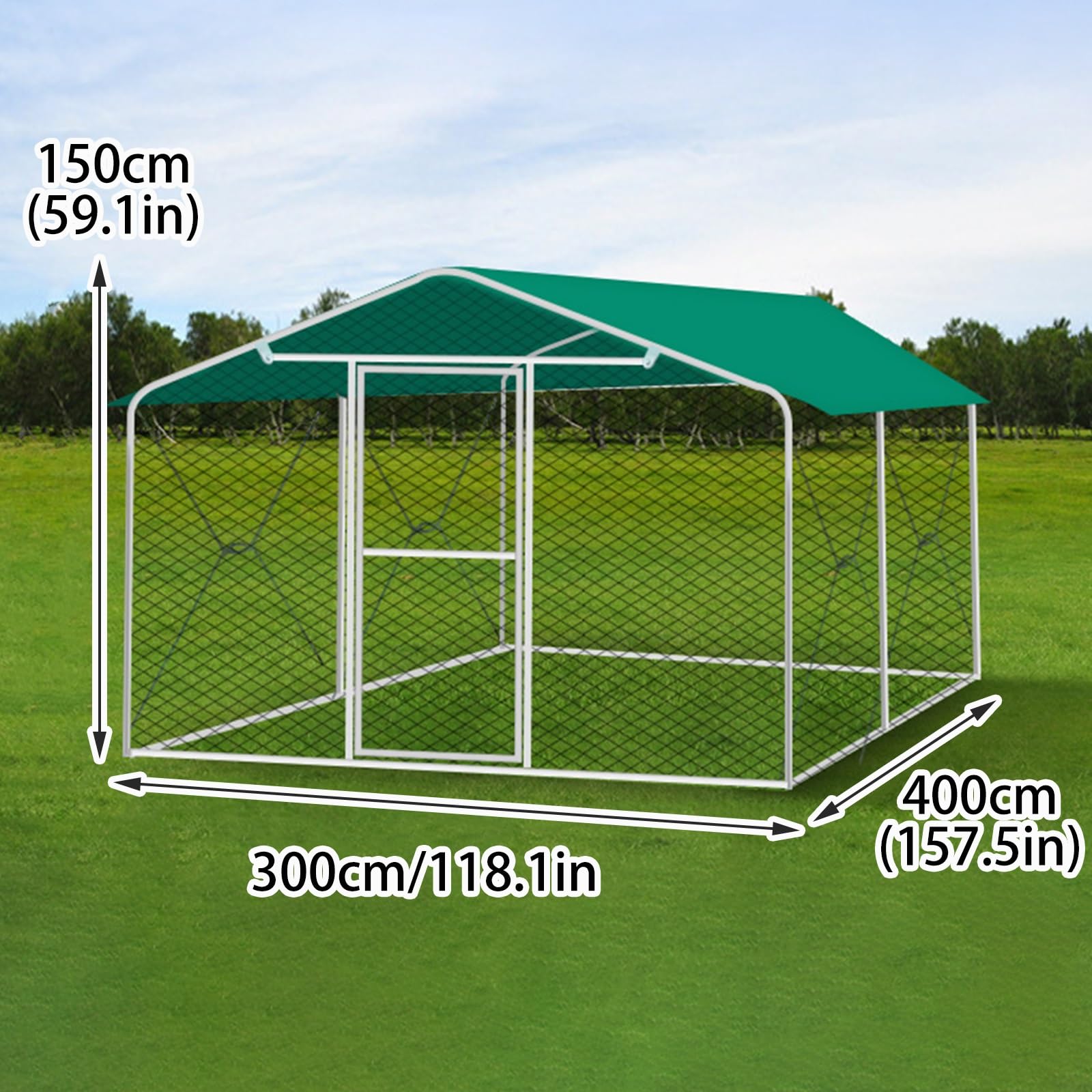 Hühnerkäfig Aus Metall, Hühnerstall für Draußen mit Wasserabweisender Abdeckung, Hühnerhaus für Enten, Kaninchen, Gänse, Geflügel(400 * 300 * 150cm)