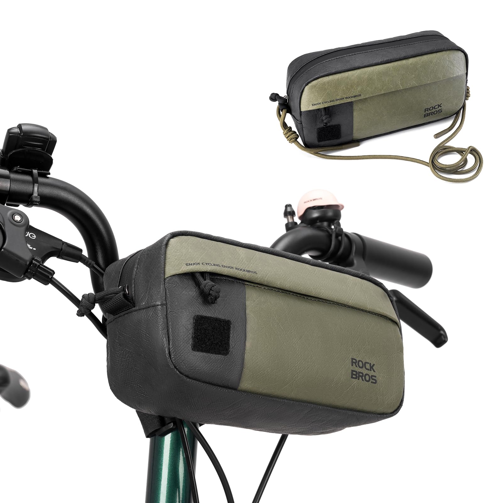 ROCKBROS Borsa Bici Manubrio 2-in-1, 1.5L Idrorepellente Ultraleggera Verde | Tracolla Regolabile Inclusa, Tessuto Resistente All'Acqua, Struttura Leggera, Compatibile con MTB, E-bike e Pieghevoli