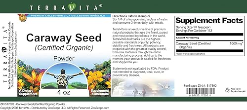 Miniatura 4 de Semilla de alcaravea (orgánico certificado) en polvo (4 oz, ZIN 517592)