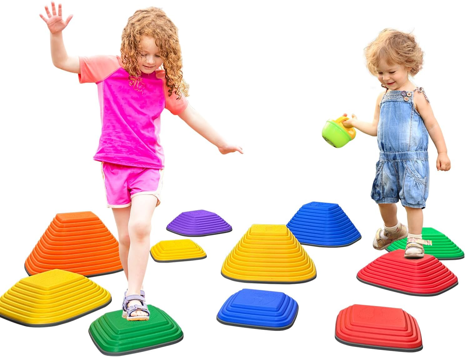 MOCUTEEN Stepping Stones for Kids 11pcs Non-Slip Plastic Balance Stones for Toddler Activities Sports & Outdoor Kids Balance Play Equipment Toys. Toddler Ages 3+ Years Old